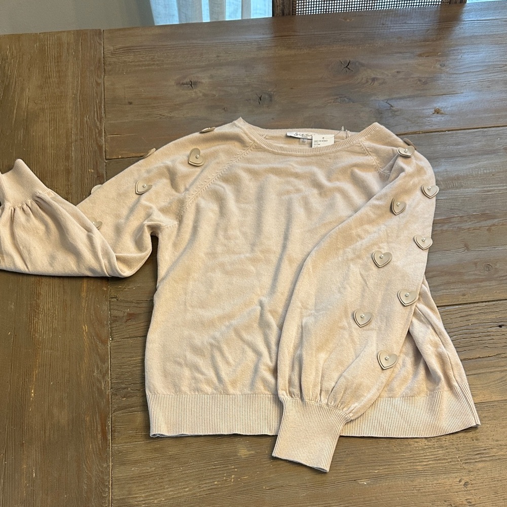Beige Sweater with Heart Button Accents